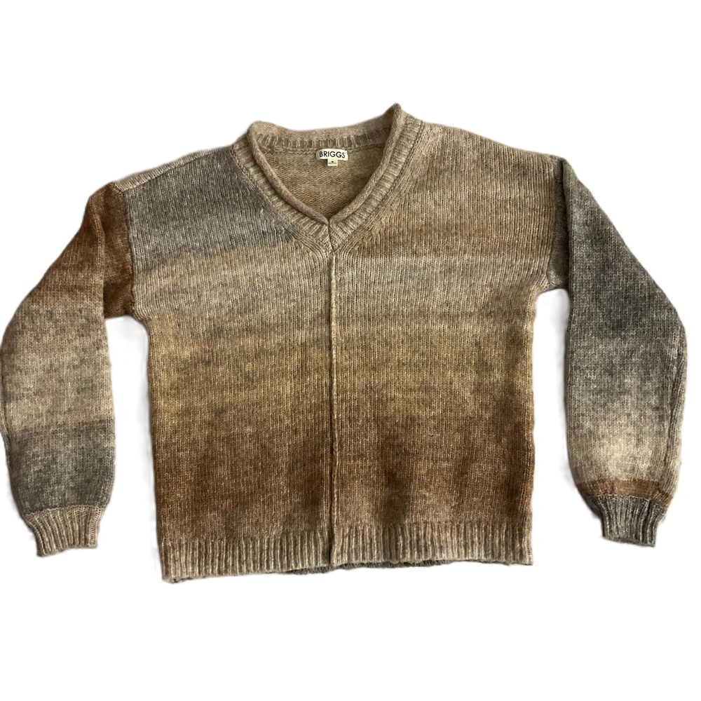 Briggs Brown Tan Gray Ombre V Neck‎ Long Sleeve Sweater Medium Wool Blend